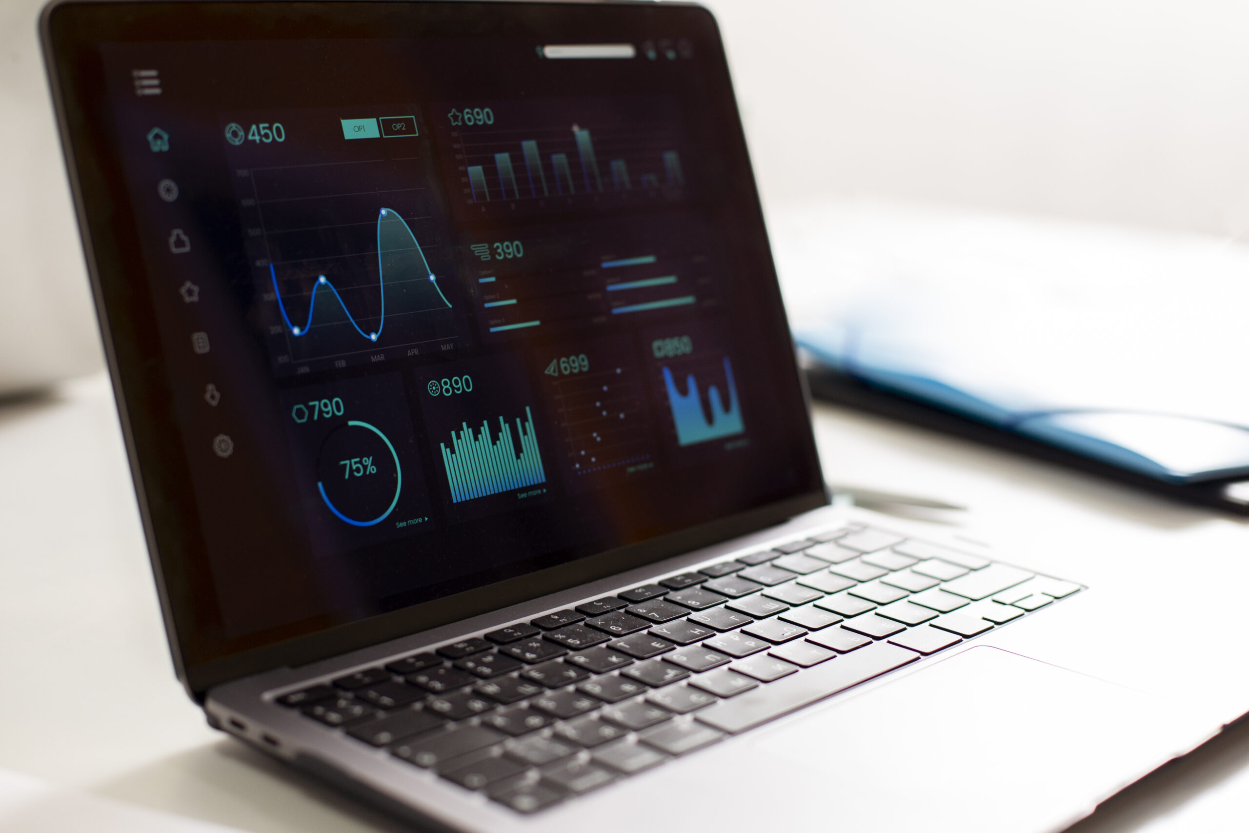 Data visualisation dashboard on laptop screen