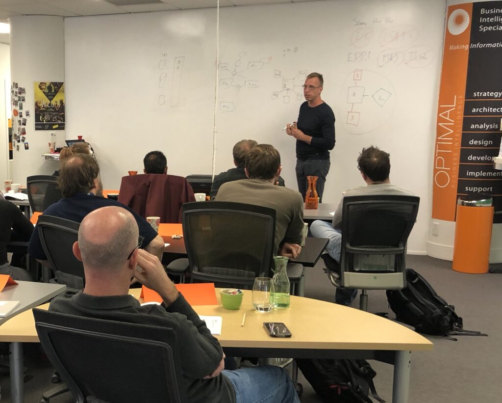 Room of people looking at whiteboard