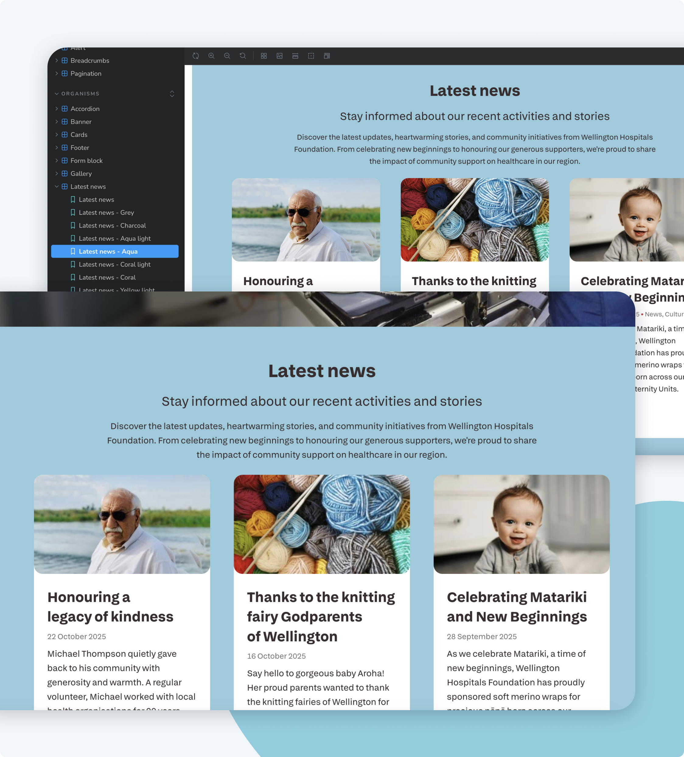 Screenshot of website showing latest news.