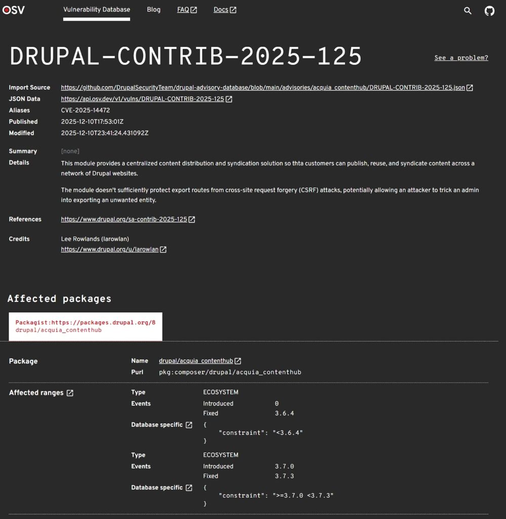 Screenshot of OSV Scanner