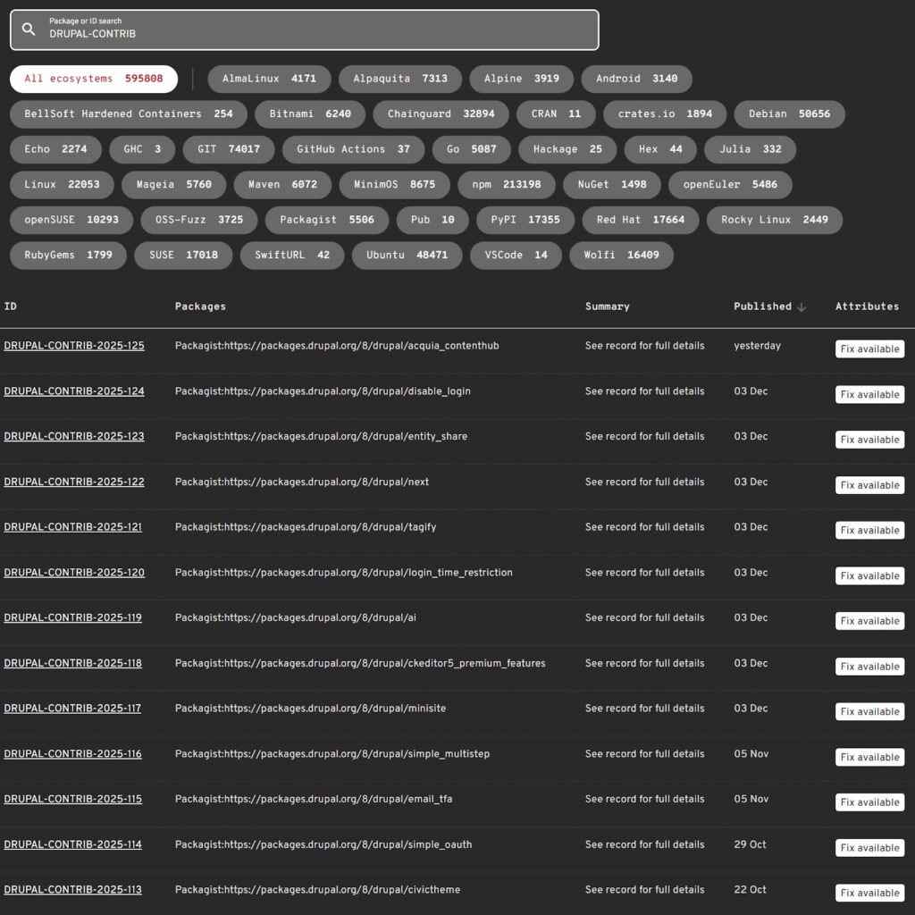 OSV list of vulnerabilities