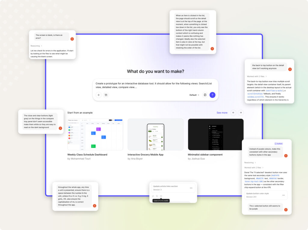 A screenshot of Figma Make surrounded by prompts